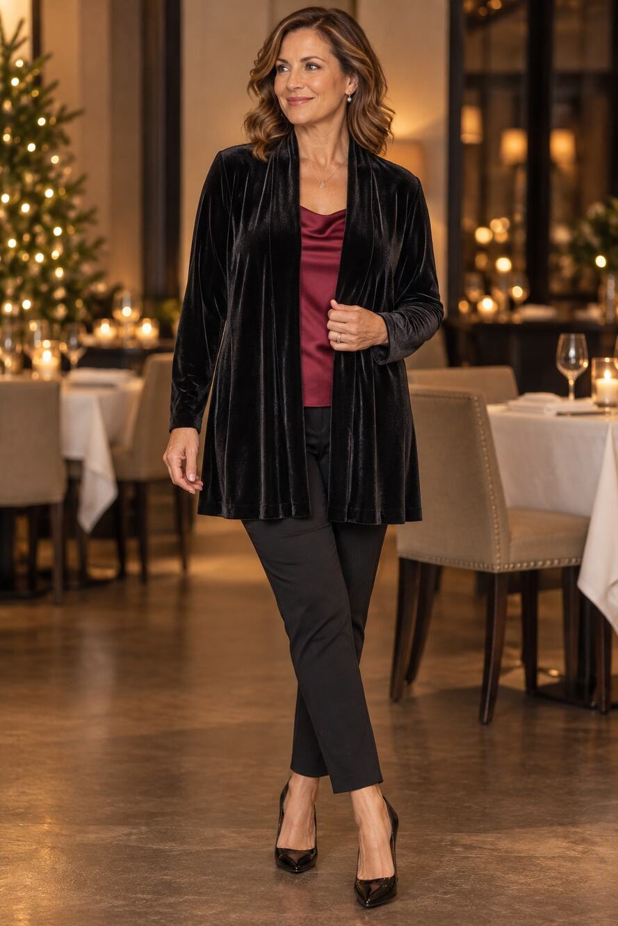 Vintage Black Velvet Cardigan Large Shoulder Pads Holiday Evening Glam